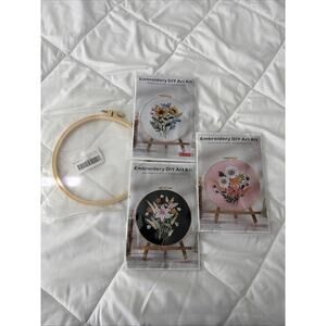 3 Sets Embroidery Starter Kit for Beginners Cross Stitch Stamped DIY Decor Craft